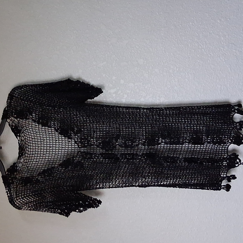 Black Crochet Open-Front Cardigan